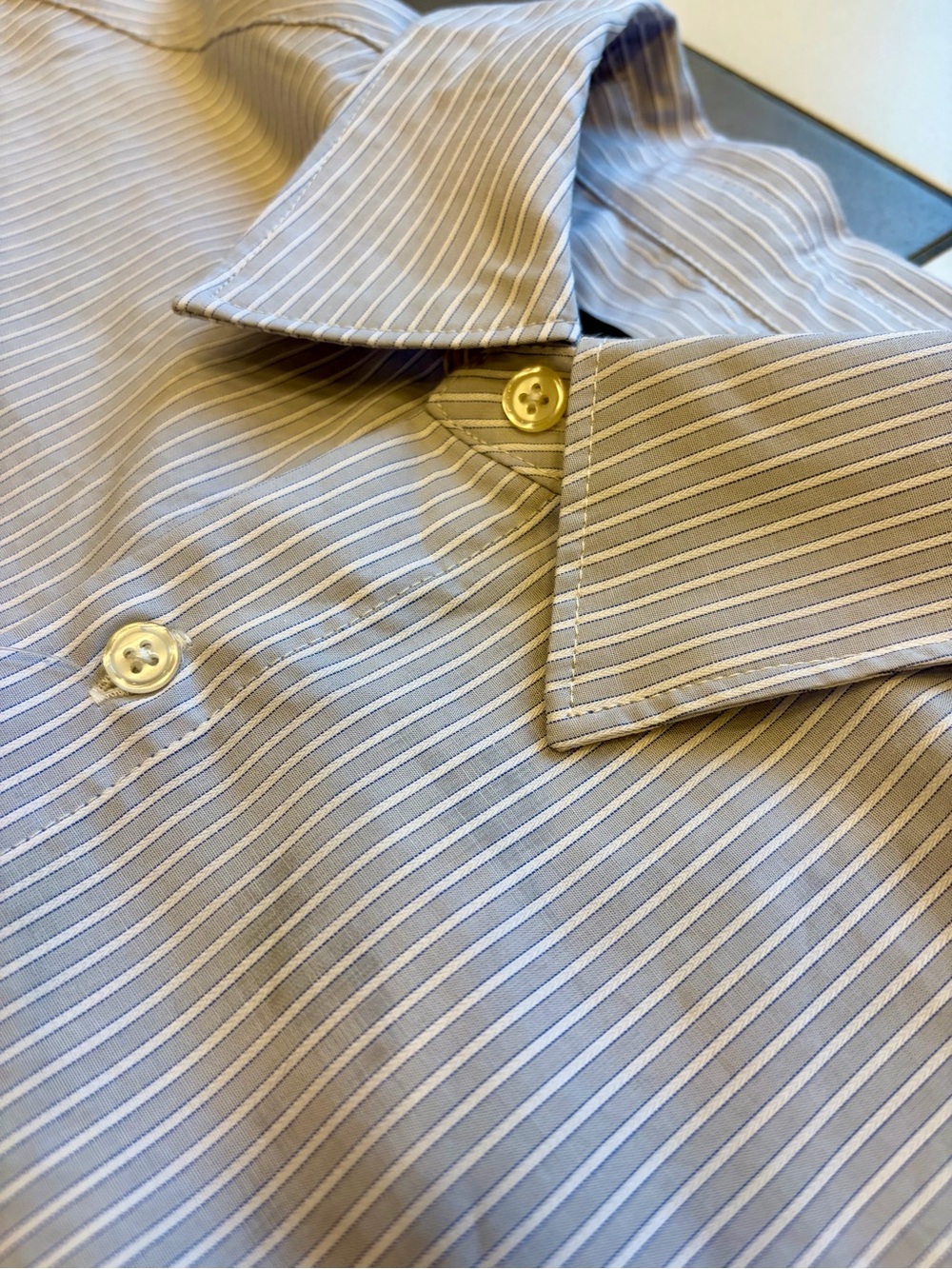 Simons Men's Taupe and White Pinstripe Relaxed/Oversized Dress Shirt